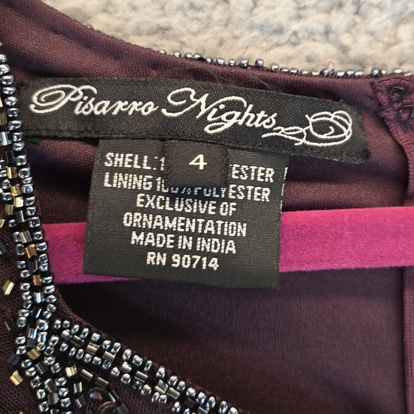 Pisarro Nights Maxi Gown Womens Sz 4 Red Wine Bead Bodice Lined Chiffon Overlay - Picture 7 of 16